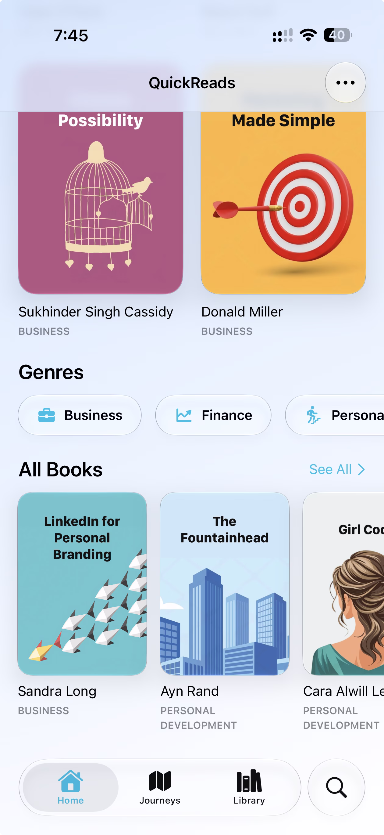 QuickReads App Store screenshot: Discover books and genres