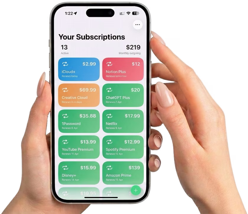 Subscription Tracker app preview held in hand