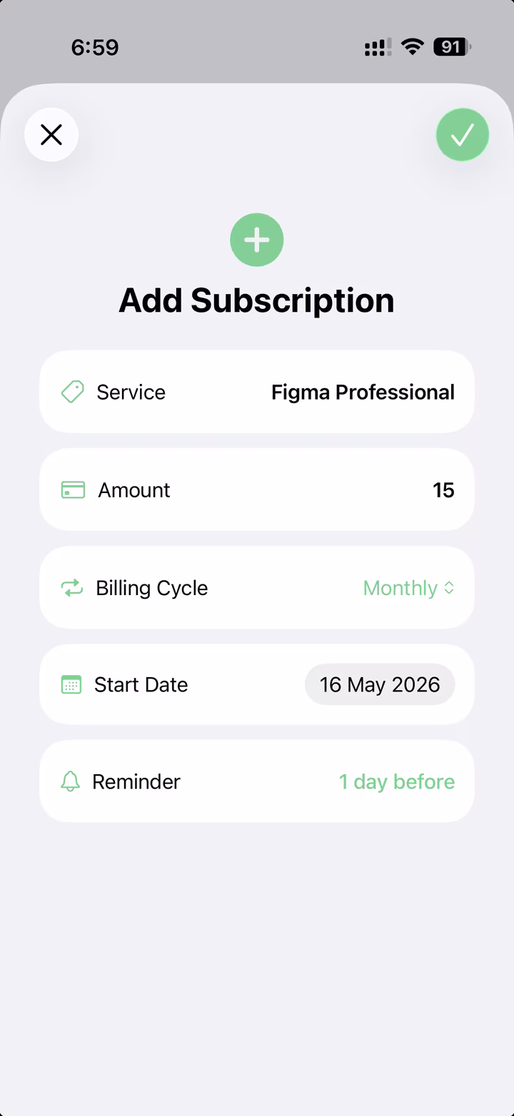 Subscription Tracker add subscription screen