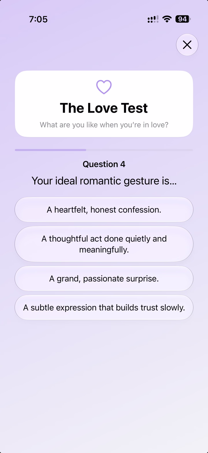 Answering a question in a Tickle personality test